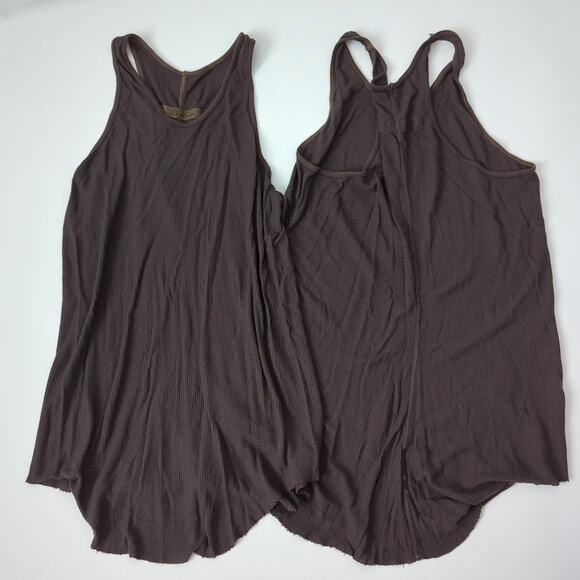 Enza Costa Jersey Knit 2-Pc Tank Top Shirts Women's  Size XS M Silk Rayon Brown - Picture 2 of 7